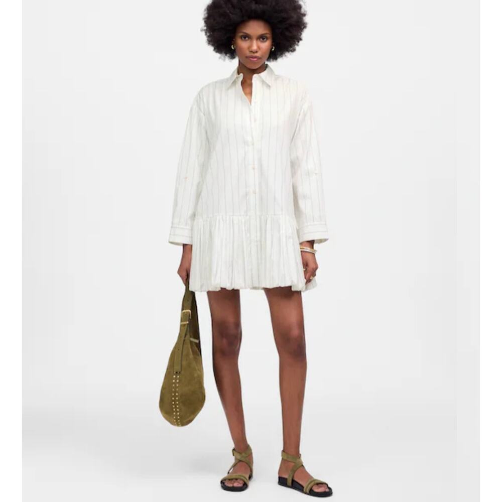 NWT Madewell Bubble-Hem Mini Shirtdress in Pinstripe PoplinSize XL